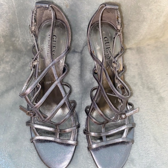 Guess size 9 strappy silver stilettos - Picture 2 of 6